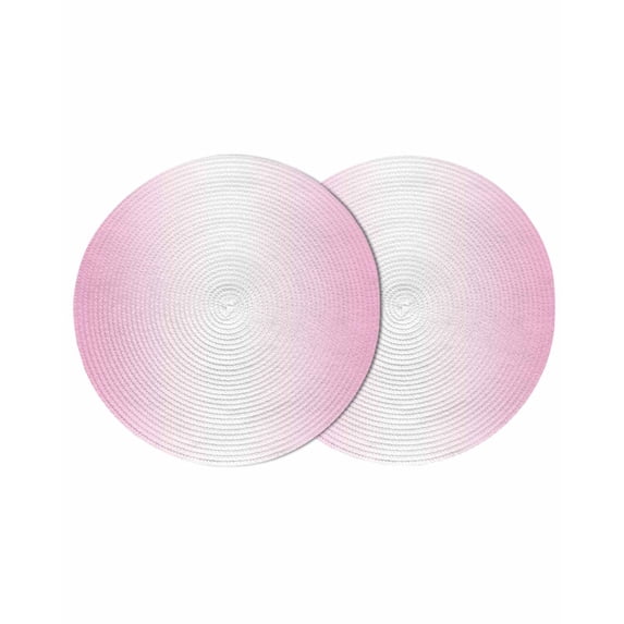 Pink Ombre Round 13 Inch Placemats Set of 2, Pink White Gradient Modern Abstract Art HeatResistant Non Slip Place Mats for Dining Table, Wipeable Braided Kitchen Table Mats for Housewarming