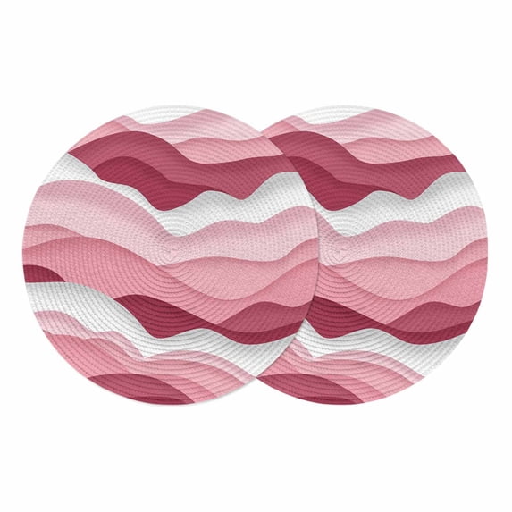 Pink Ombre Round 15 Inch Placemats Set of 2, Modern Geometric Abstract Art Moire HeatResistant Non Slip Place Mats for Dining Table, Wipeable Braided Kitchen Table Mats for Housewarming