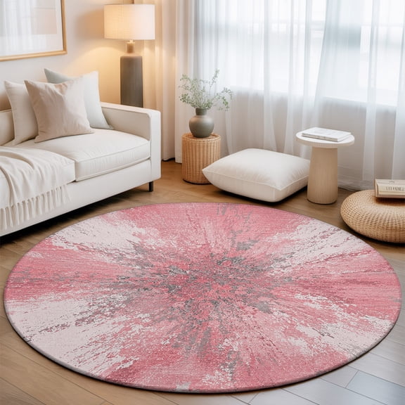 Pink Ombre Round Rug 4Ft Abstract Blush Pink Grunge Splatter Style Industrial Circle Area Rugs Washable Non Slip Indoor Floor Mats Carpet for Living Room Bedroom Dining Room Home Decor