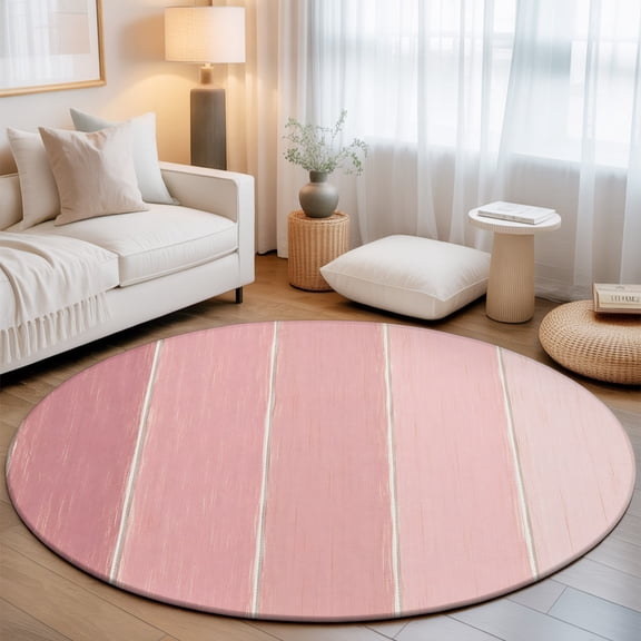 Pink Ombre Round Rug 6Ft Pastel Pink Wood Grain Stripes Rustic Country Romantic Circle Area Rugs Washable Non Slip Indoor Floor Mats Carpet for Living Room Bedroom Dining Room Home Decor