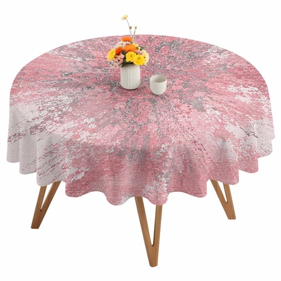 Pink Ombre Round Tablecloth 54 inches Abstract Blush Pink Grunge Splatter Style Industrial Waterproof Oil-Proof Table Cloth Round Table Cover for Holiday Party Picnic Dinner Decor Indoor Outdoor Use