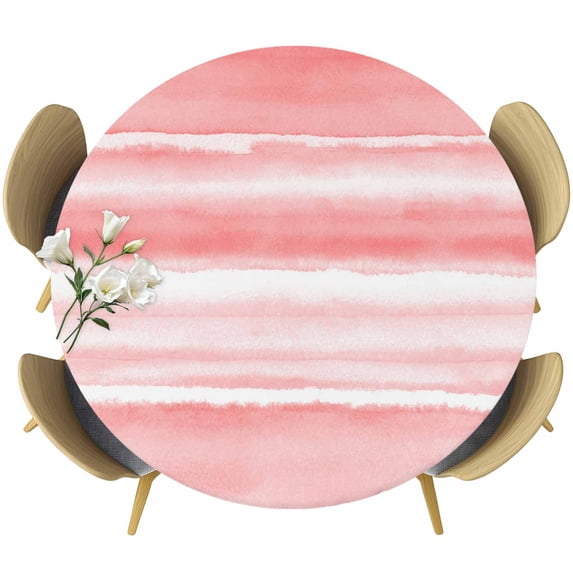 Pink Ombre Round Tablecloth, Fitted Table Cover with Elastic for 36"-44" Round Tables, Modern Abstract Art Farmhouse Table Cloth Outdoor Indoor Dinning Party Waterproof Tablecloths