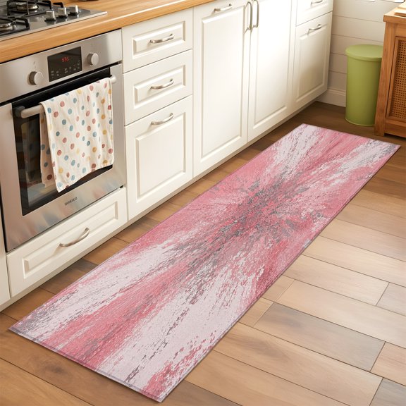 Pink Ombre Runner Rug Non Slip 2x6 Abstract Blush Pink Grunge Splatter Style Industrial Washable Rug Runner for Hallways Low Pile Kitchen Rugs Stain Resist Carpet for Bathroom Bedroom Entryway
