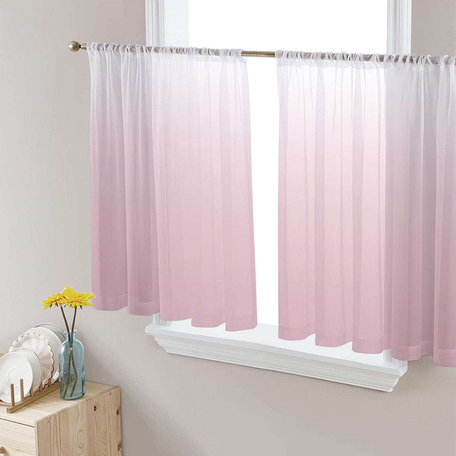 Pink Ombre Semi Sheer Curtains 54 Inch Length 2 Panels Set, Farmhouse ...