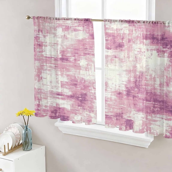 Pink Ombre Sheer Curtains 45 Inch Length 2 Panels Set - Light Filtering Window Treatments, Gradient Abstract Art Vintage Rod Pocket Semi Curtains for Living Room/Bedroom/Kitchen Décor, 104"W x 45"L