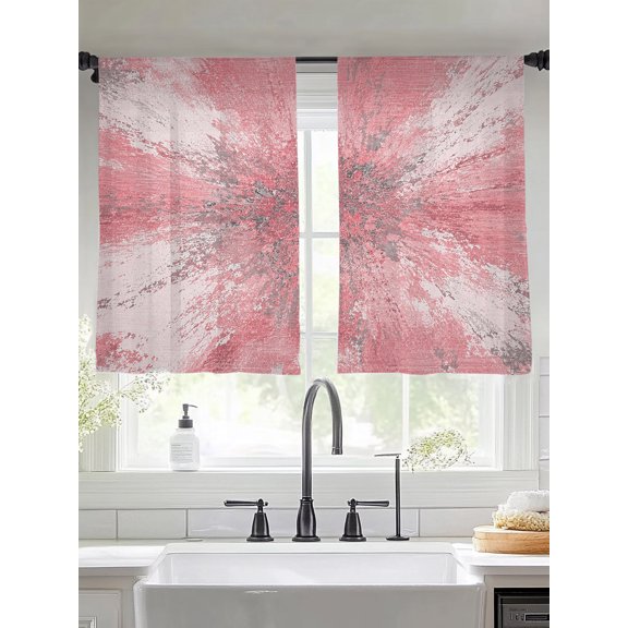 Pink Ombre Sheer Curtains 54 inches Long, Abstract Blush Pink Grunge Splatter Style Industrial Light Filtering Sheer Window Curtains Rod Pocket Voile Drapes for Bedroom Living Room, 2 Panels