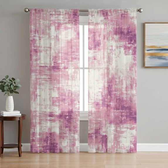 Pink Ombre Sheer Curtains 72 Inch Length 2 Panels Set, Gradient Abstract Art Vintage Voile Window Treatment Rod Pocket Curtains Sheers Drapes for Bedroom/Living Room/Kitchen 52"x72"x2