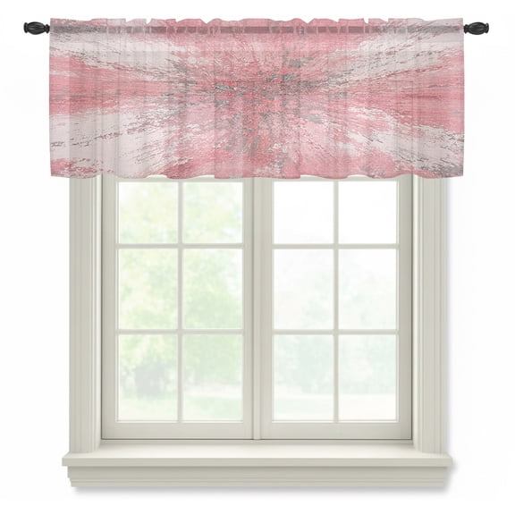 Pink Ombre Sheer Valances for Windows, Abstract Blush Pink Grunge Splatter Style Industrial Semi Sheer Kitchen Valance Rod Pocket Small Voile Window Curtains for Living Room Bedroom 42 x 12 Inch