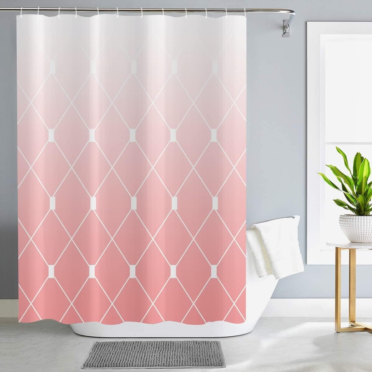 Pink Ombre Shower Curtain, Modern Geometric Pattern Modern Luxury