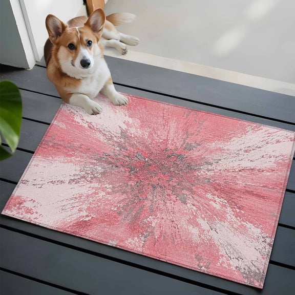 Pink Ombre Small Area Rugs 2x3 Abstract Blush Pink Grunge Splatter Style Industrial Entryway Rugs Washable Door Mat, Low-Profile Area Rugs Non Slip Floor Carpet for Living Room Bedroom Home Office
