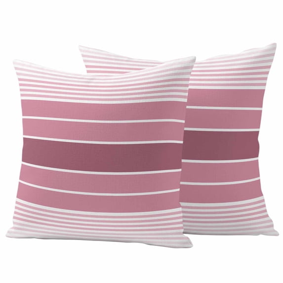 Pink Ombre Stripe Outdoor Waterproof Pillow Covers, Farmhouse Striped Gradient Decorative Square Throw Pillowcase Sofa Cushion Sham for Patio/Couch/Chair, 20"x20" 2 Pack