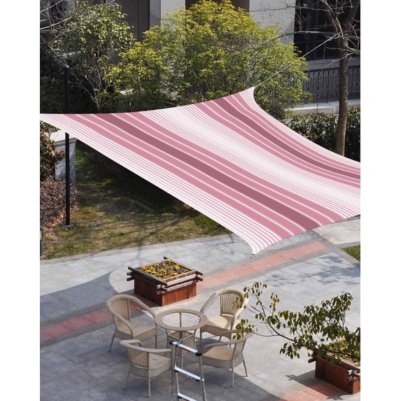 Pink Ombre Stripe Sun Shade Sail 12'x16' Rectangle Outdoor Shade Canopy, Farmhouse Simple Striped Porch Shades Outdoor Sun Blocking Screen, Sunshade Cloth Covers for Patio/Deck/Garden