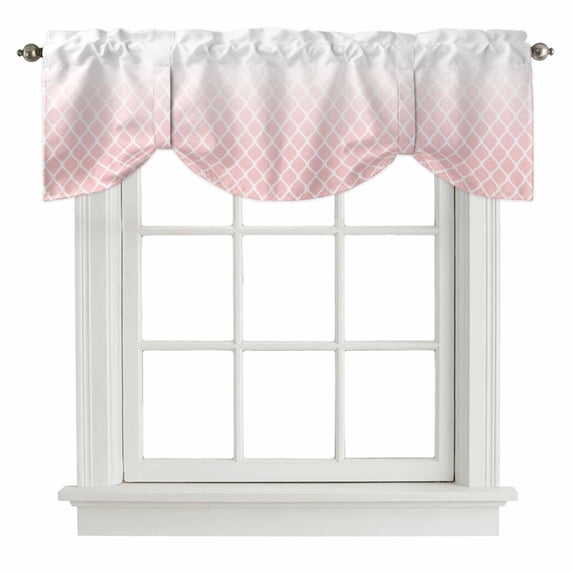 Pink Ombre Stripe Tie Up Valance Curtains for Windows, Kitchen Curtains Window Treatments, Modern Abstract Art Gradient Striped Short Window Shades Valances for Bedroom Bathroom Cafe 54"x18"