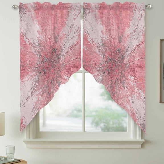Pink Ombre Swag Kitchen Curtain Valances, Abstract Blush Pink Grunge Splatter Style Industrial Rod Pocket Curtains Window Treatment Decor Valances for Bedroom Bathroom, 2 Panels 28 x 36 Inch