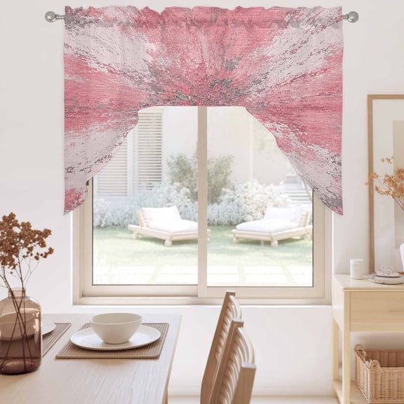 Pink Ombre Swag Valance for Windows, Abstract Blush Pink Grunge Splatter Style Industrial Swag Curtains Valances for Small Window Treatment Rod Pocket for Kitchen Bathroom 1 Panel 56x36in