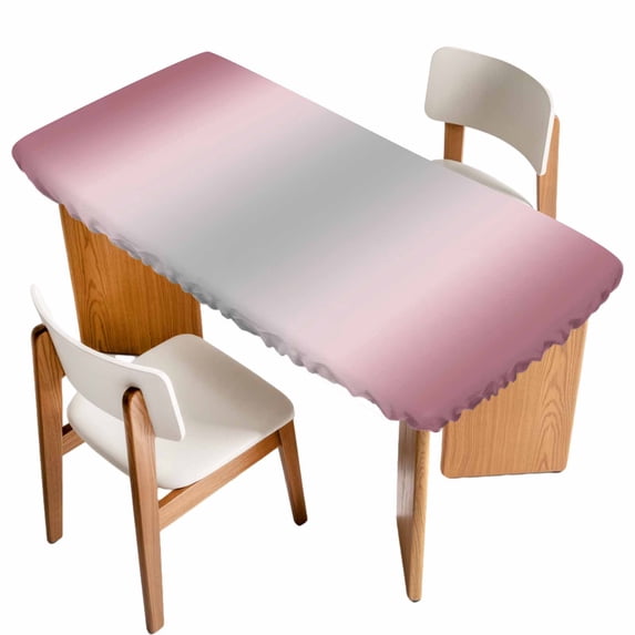 Pink Ombre Table Cloths for 5 Foot Rectangle Tables, Modern Grey Gradient Farmhouse Art Patio Waterproof Elastic Fitted Tablecloths, Washable Rectangular Table Cover for Camping
