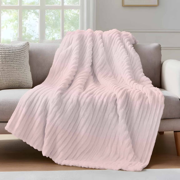 Pink Ombre Throw Blanket for Couch Modern Gradient Solid Color Abstract Rustic Soft and Warm Flannel 3D Striped Fluffy Fuzzy Fleece Blanket Lightweight Throw for Bed, Sofa 40 x 50 Inches