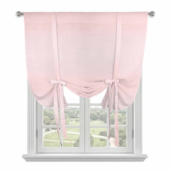 Pink Ombre Tie Up Curtains for Kitchen Windows,Adjustable Rod Pocket Valance 45 Inch Short, Farmhouse Pink Gradient Color Aesthetic Window Treatment Balloon Roman Blind Shade, 42" x 45"