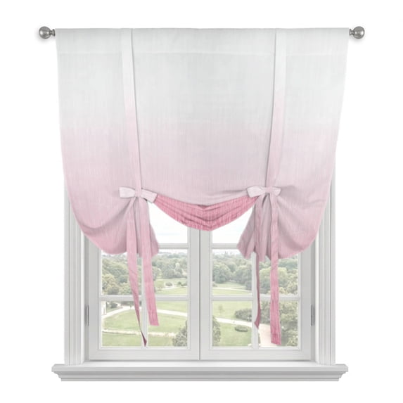 Pink Ombre Tie Up Curtains for Windows, Adjustable Balloon Window Shades, Aesthetics Contemporary Luxury Abstract Art Kitchen Window Treatments Adjustable Roll Up Curtain for Basement/Nursery 52"x45"
