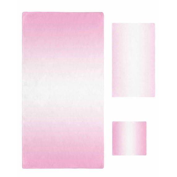 Pink Ombre Towel Set of 3, Soft Microfiber Bath Towels, Hand Towel, Washcloths, Pink White Gradient Modern Abstract Art Quick-Dry Absorbent Towels for Bathroom Kitchen Hotel Beach Gym Spa