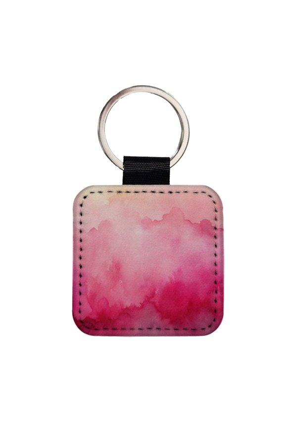 Pink Ombre Watercolor Faux Leather Square Keychain