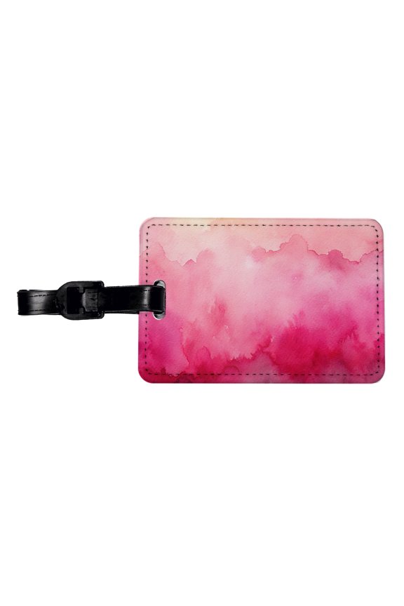 Pink Ombre Watercolor Faux Leather Travel Luggage Tag