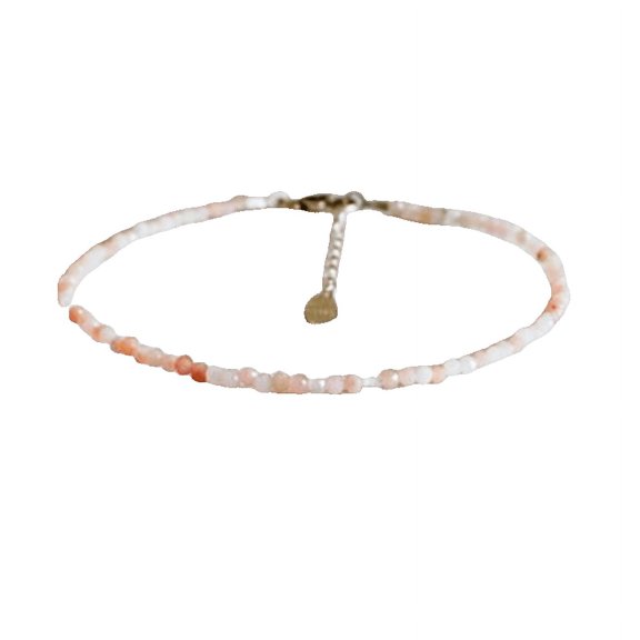 Pink Opal 2mm Round Shape Faceted Cut Beads 7 inch Adjustable Silver Plated Clasp Bracelet for men, women, unisex. Link Chain Stacking Bracelet.|LINK_05458