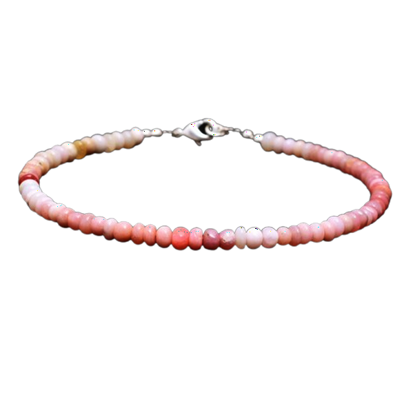Pink Opal 3mm Round Shape Smooth Cut Beads 7 inch Silver Plated Clasp Bracelet for men, women, unisex. Link Chain Stacking Bracelet.|LINK_05473