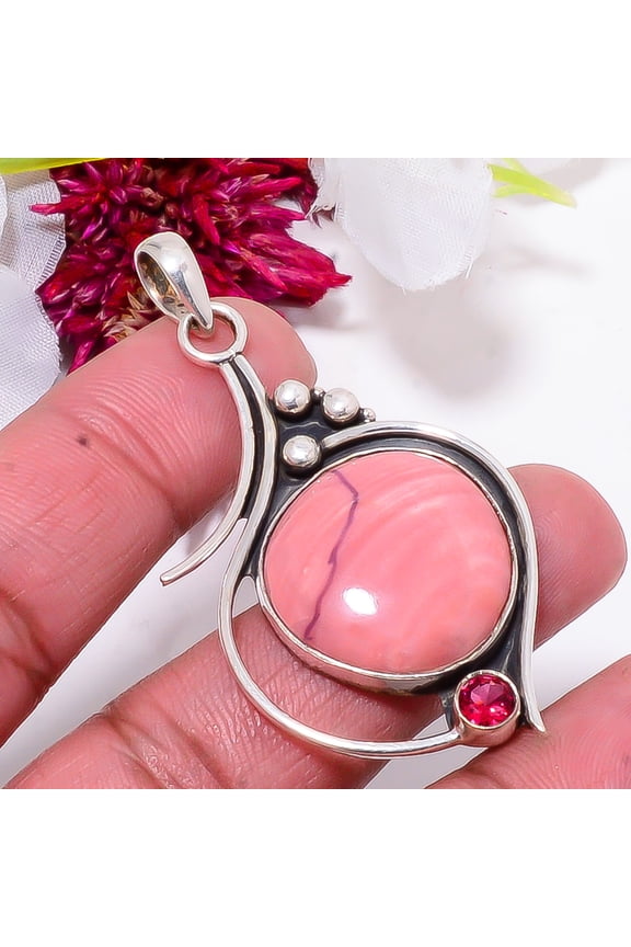 Pink Opal - Australia & Pink Rubellite Tourmaline Designer Handmade 925 Sterling Silver Pendant 2.26" Sku2, Pink Pendant, Natural Gemstone Pendant