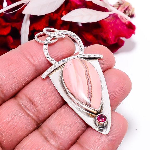Pink Opal - Australia & Tourmaline 925 Sterling Silver Pendant 2.34" P84138