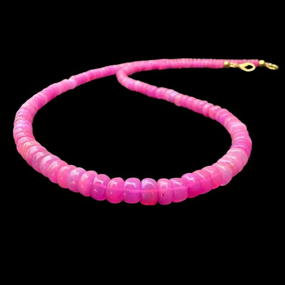 Pink Opal Beaded Necklace: 925 Sterling Silver, Ethiopian Gemstone