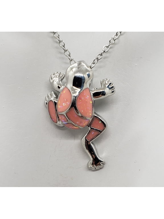 Pink Opal Frog Silver Necklace
