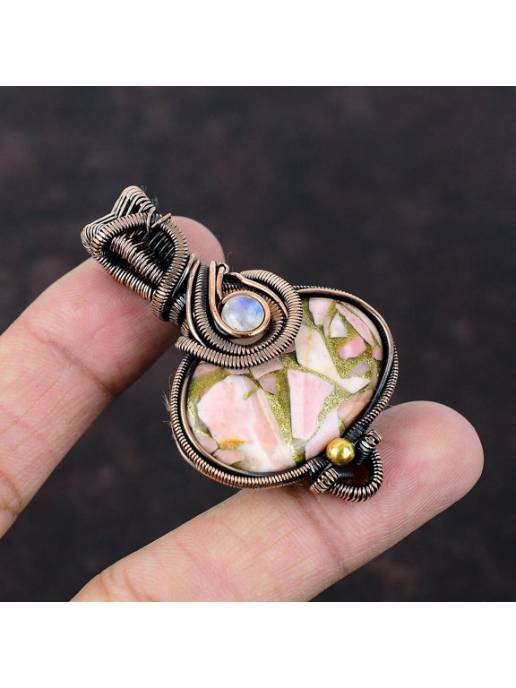 Pink Opal Gemstone Jewelry Copper Gift For Mom Wire Wrapped Pendant 2.28"