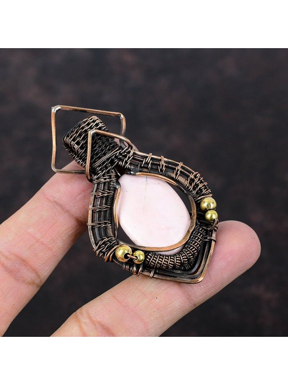 Pink Opal Gemstone Jewelry Copper Mother Gift Wire Wrapped Pendant 2.76"