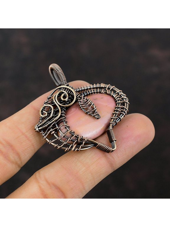 Pink Opal Gemstone Jewelry Copper Valentine Gift Wire Wrapped Pendant 1.97"