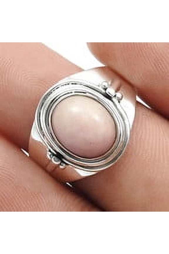 Pink Opal Gemstone Wife Band Statement Ring Jewelry Solid 925 Sterling Silver Size 9