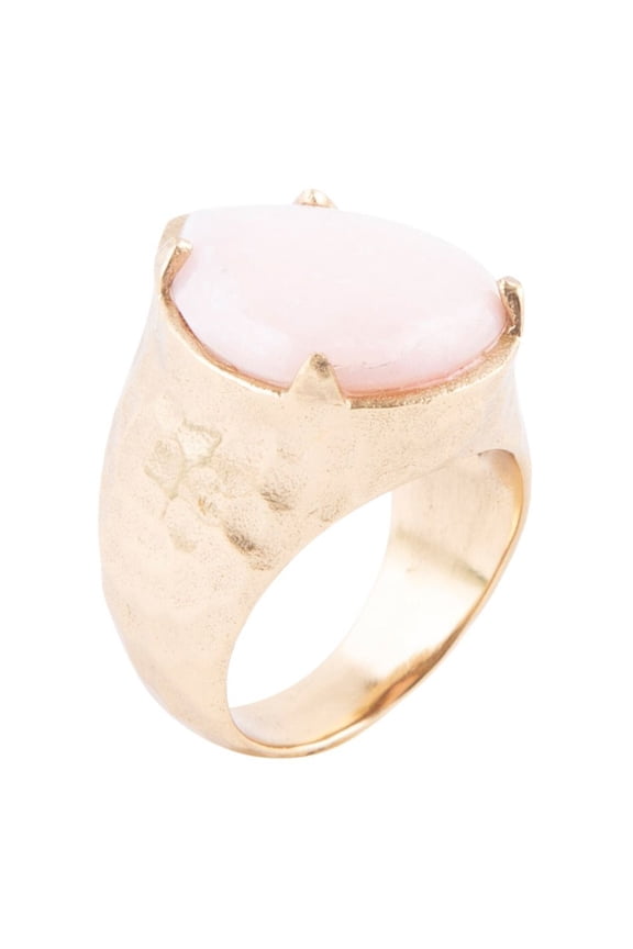 Pink Opal Golden Teardrop Ring