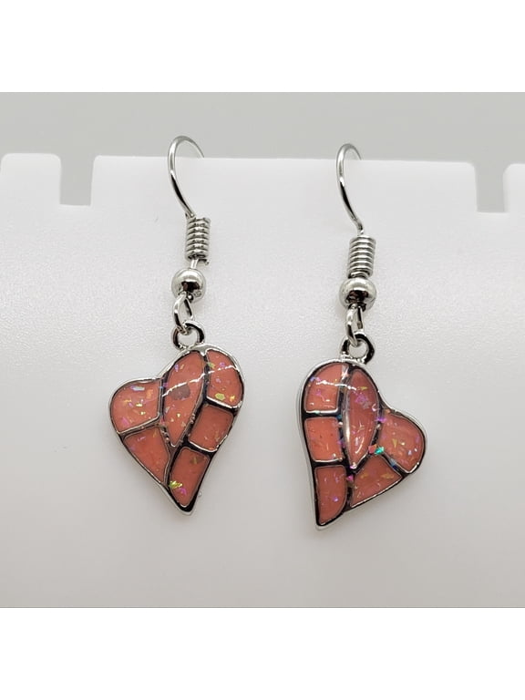 Pink Opal Heart Silver Earrings