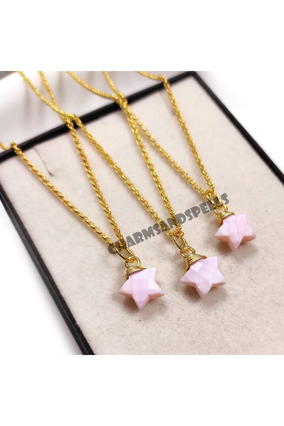 Pink Opal Necklace, 14K Gold Plated October Birthstone Necklace, Personalized Jewelry Gifts, Star Necklace, Best Friend Gifts, Opal Jewelry