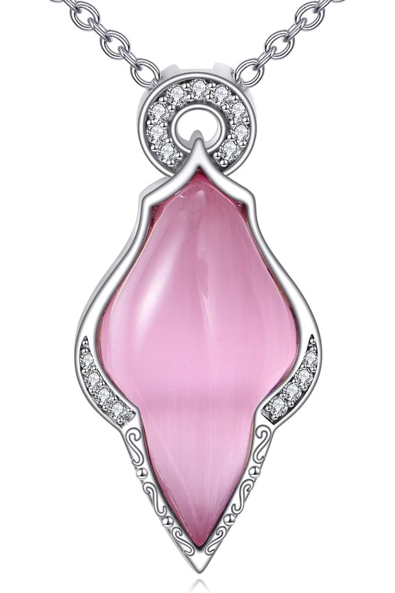 Pink Opal Necklace for Women Sterling Silver 925 Silver Pendant Pink Opal Jewelry