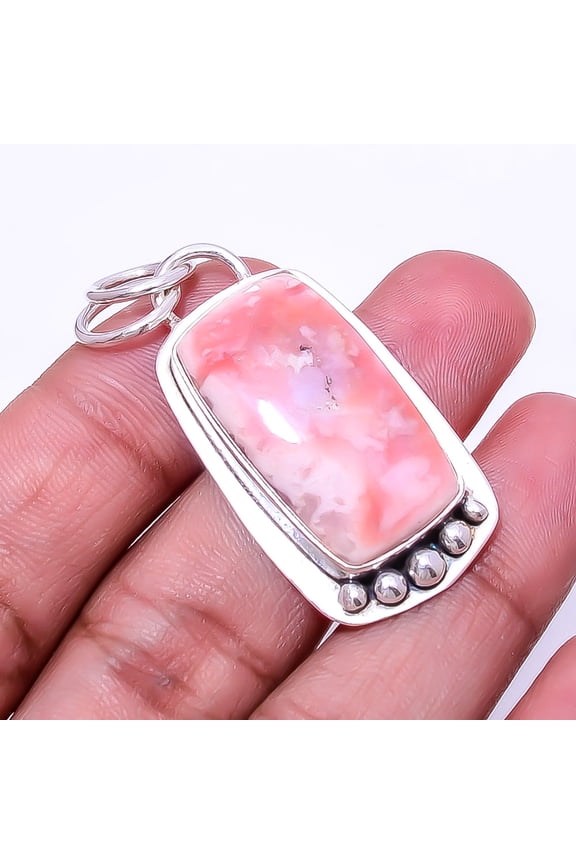 Pink Opal - Peru Designer Handmade 925 Sterling Silver Pendant 1.76" P925717255