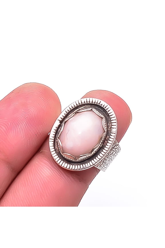 Pink Opal -Peru Designer Handmade Oxidised 925 Sterling Silver Ring s.6, Pink Pink Opal Ring R_9447_218_35