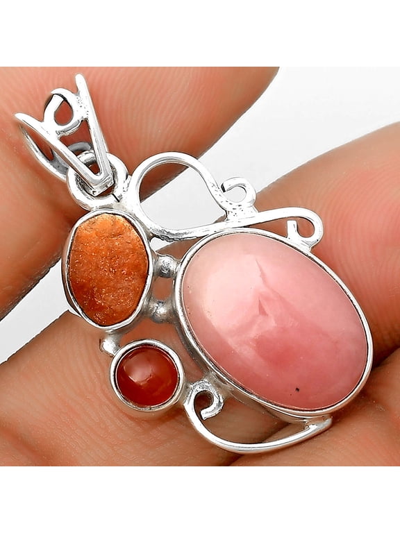 Pink Opal, Sunstone Rough & Carnelian 925 Sterling Silver Pendant Jewelry P-1557 SDP135366