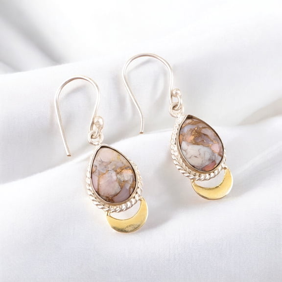Pink Opal Turquoise Gemstone Earring 925 Sterling Silver Jewelry