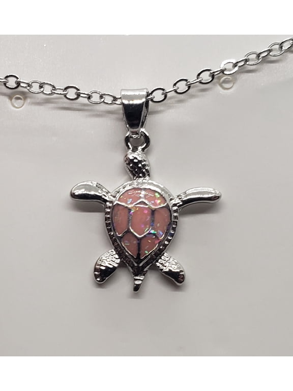 Pink Opal Turtle Silver Necklace