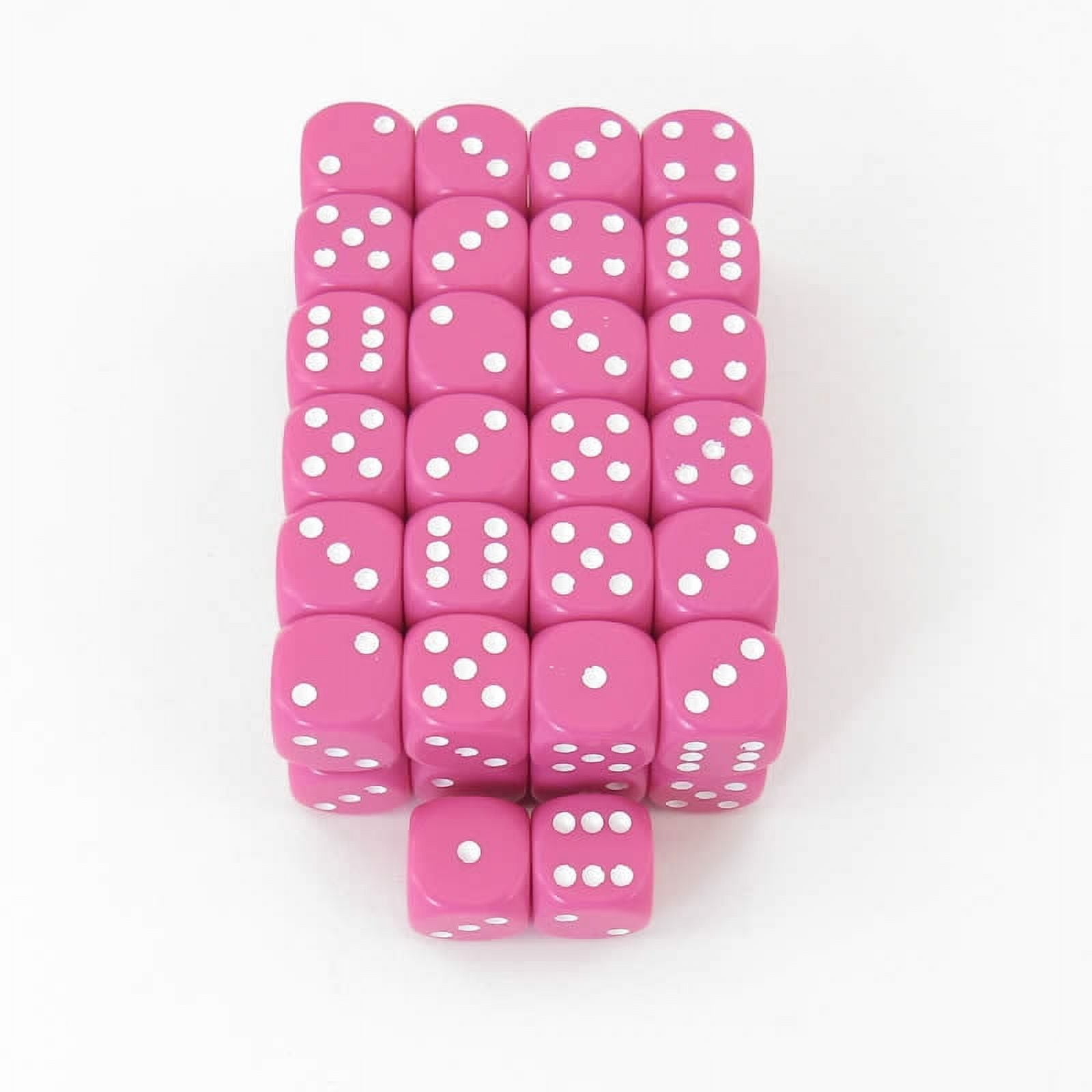 Pink Opaque Dice with White Pips D6 16mm (5/8in) Pack Of 50 Wondertrail