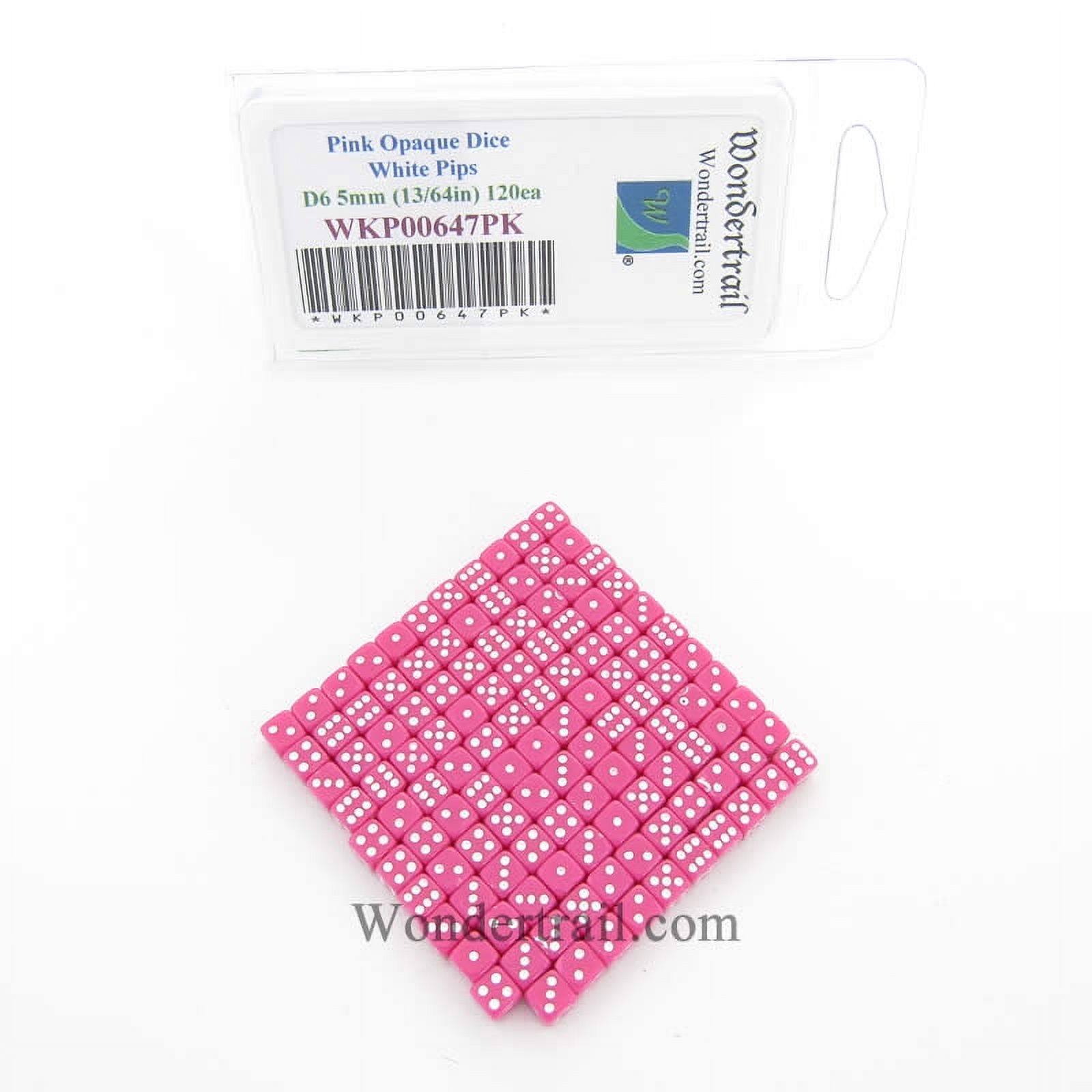 Pink Opaque Dice with White Pips D6 5mm (13/64in) Pack of 120 Wondertrail