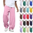 thumbnail image 1 of Pink Open Hem Sweatpants Mens Straight Wide Leg with Draw Sting and Pockets S-3XL, 1 of 5