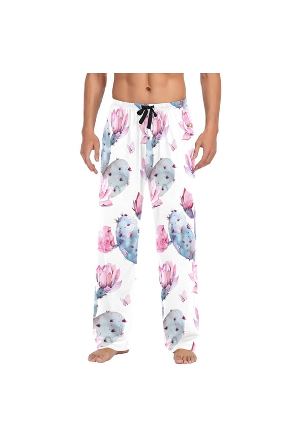 Pink Opuntia Cactus Men's Pajama Pants Cotton Long Sleepwear Lounge Pants 2XL