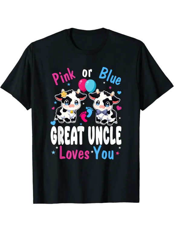 Pink Or Blue Great Uncle Loves You Cow Baby Gender Reveal T-Shirt